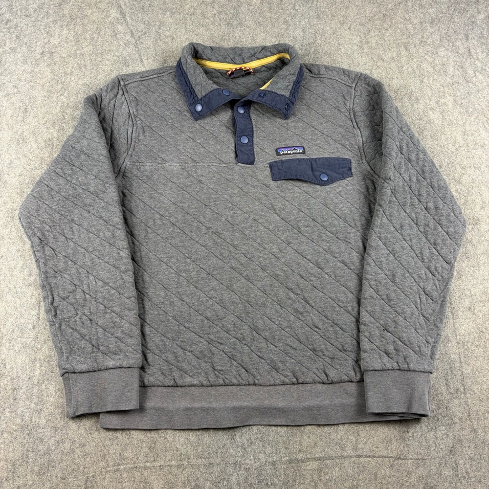 Patagonia Quilted Snap T Pullover‎ Sweatshirt Organic Cotton Men's Size S Gray